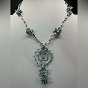 Vera Wang Silver Necklace with Aqua Blue Beads and Turquoise Accents